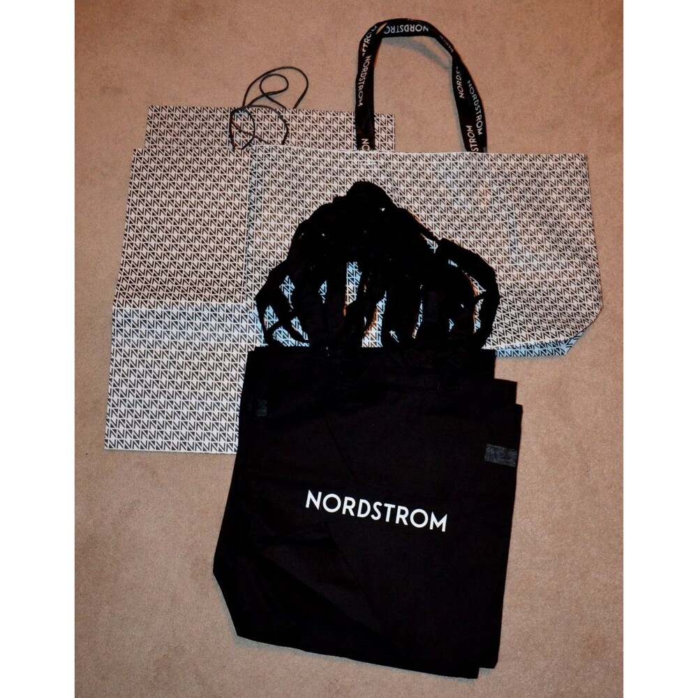 Lot of 10 Nordstrom Shopping Gifting Bags Mix of Paper Plastic Cloth Black White
